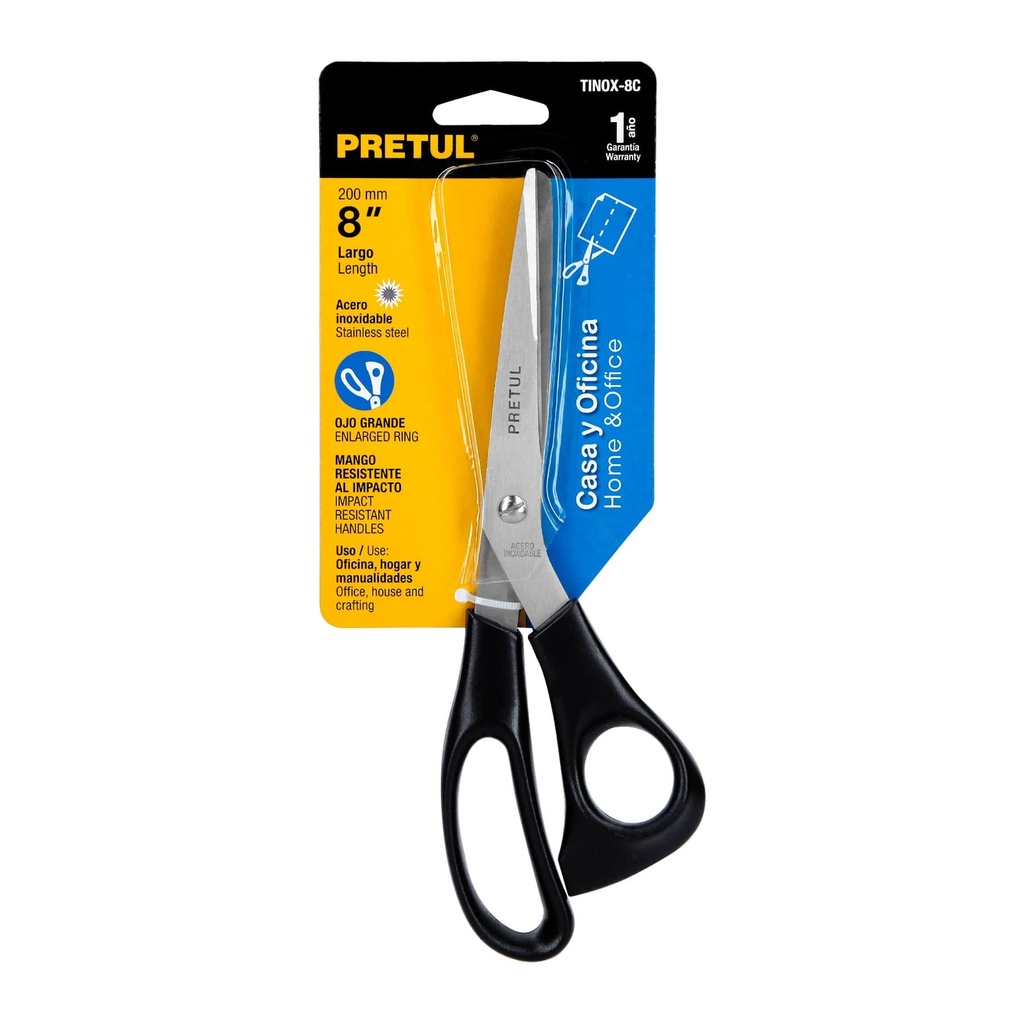 TIJERA 8" DE ACERO INOXIDABLE PARA CASA Y OFICINA (pretu)