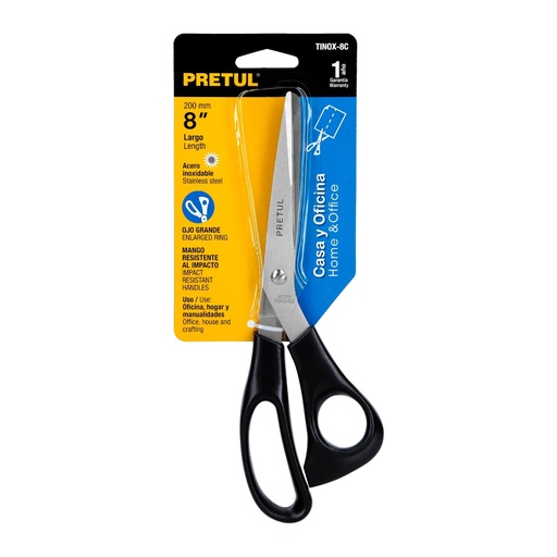 [tinox-8C] TIJERA 8" DE ACERO INOXIDABLE PARA CASA Y OFICINA (pretu)